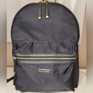 Burberry Black Nylon Backpack With Leather Accents And Gold Hardware